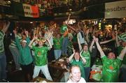 5 June 2002; Republic of Ireland fans celebrate Robbie Keane's late goal against Germany in the FIFA World Cup Finals. The Submarine Bar, Dublin. Picture credit: Brendan Moran / SPORTSFILE