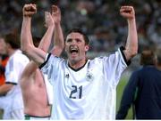 5 June 2002; Robbie Keane, Republic of Ireland, celebrates after the game against Germany. FIFA World Cup Finals, Group E, Republic of Ireland v Germany, Ibaraki Stadium, Ibaraki, Japan. Picture credit: David Maher / SPORTSFILE