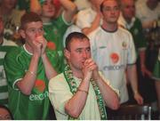 5 June 2002; David Byrne from Ballyfermot, Dublin, watches the final stages of the game. Republic of Ireland v Germany game at the FIFA World Cup Finals. Picture credit: Brendan Moran / SPORTSFILE