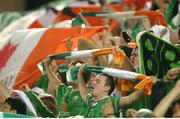 5 June 2002; Republic of Ireland fans celebrate after the draw against Germany. FIFA World Cup Finals, Group E, Republic of Ireland v Germany, Ibaraki Stadium, Ibaraki, Japan. Picture credit: David Maher / SPORTSFILE