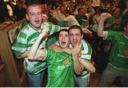 5 June 2002; Republic of Ireland fans celebrate Robbie Keane's late equaliser against Germany in the FIFA World Cup Finals. The Submarine Bar, Dublin. Picture credit: Brendan Moran / SPORTSFILE