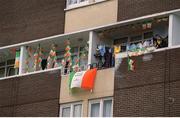 5 June 2002; Flats on Fitzgibbon Street in Dublin decorated with flags and bunting to show their support for the Republic of Ireland team ahead of their FIFA World Cup game against Germany. Picture credit: Brendan Moran / SPORTSFILE