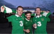 14 October 2014; Republic of Ireland supporters, from left, Colin Shaw, from Ratoath, Co. Meath, Eugene O'Neill, from Dundalk, Co. Louth, and Peter Higgins, from Ratoath, Co. Meath, ahead of the game. UEFA EURO 2016 Championship Qualifer, Group D, Germany v Republic of Ireland, Veltins Stadium, Gelsenkirchen, Germany. Picture credit: David Maher / SPORTSFILE