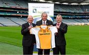 15 October 2014; Uachtarán Chumann Lúthchleas Gael Liam Ó Néill, centre, with Patrick Gormley, left, and Peter Gormley, Sperrin Metal Storage Solutions, in attendance at the launch of the Middle East GAA League sponsorship with Sperrin Metal Storage Solutions. Croke Park, Dublin. Picture credit: Piaras Ó Mídheach / SPORTSFILE