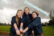 15 October 2014; Today GloHealth launched their School Mile Challenge to help children become more active and improve their fitness during school. In attendence at the launch are Kiara Cunningham, left, aged 12, Ciara Duffy, aged 13, and Orla Fairbrother, aged 12, all from Knocklyon, Dublin. GloHealth School Mile Challenge. St. Colmcilles Community School, Knocklyon, Dublin. Picture credit: Barry Cregg / SPORTSFILE