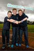 15 October 2014; Today GloHealth launched their School Mile Challenge to help children become more active and improve their fitness during school. In attendence at the launch are Jack Culliton, left, aged 12, Sean Kane, aged 12, and Enda Minogue, right, aged 12, all from Knocklyon, Dublin. GloHealth School Mile Challenge. St. Colmcilles Community School, Knocklyon, Dublin. Picture credit: Barry Cregg / SPORTSFILE