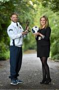 16 October 2014; Dane Massey, Dundalk, is presented with the SSE Airtricity / SWAI Player of the Month Award for September 2014 by Leanne Shiel, SSE Airtricity. The Davenport Hotel, Dublin. Picture credit: Matt Browne / SPORTSFILE