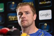 16 October 2014; Leinster captain Jamie Heaslip during a press conference ahead of their European Rugby Champions Cup 2014/15, Pool 2, Round 1, against Wasps on Saturday. Leinster Rugby Press Conference, UCD, Belfield, Dublin. Picture credit: Matt Browne / SPORTSFILE