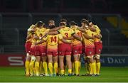 10 October 2014; The Scarlets team gather together in a huddle before the game. Guinness PRO12, Round 6, Munster v Scarlets. Thomond Park, Limerick. Picture credit: Diarmuid Greene / SPORTSFILE