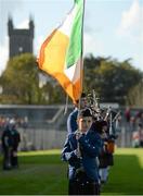 12 October 2014; Daragh Leamy, aged 10, from Tulla, Co. Clare, flagbearer for the Tulla Pipe Band, before the game. Clare County Senior Football Championship Final, Cratloe v Eire Og. Cusack Park, Ennis, Co. Clare. Picture credit: Diarmuid Greene / SPORTSFILE