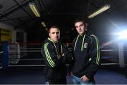 17 October 2014; David Oliver Joyce, left, and Joe Ward pictured at a press conference where their signing to AIBA Pro Boxing was announced. National Stadium, Dublin. Picture credit: Ramsey Cardy / SPORTSFILE