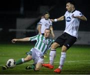 17 October 2014; Dean Zambra, Bray Wanderers, in action against Richie Towell, Dundalk. SSE Airtricity League Premier Division, Bray Wanderers v Dundalk. Carlisle Grounds, Bray, Co. Wicklow. Picture credit: David Maher / SPORTSFILE