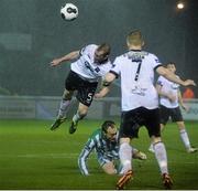 17 October 2014; Chris Shields, Dundalk, in action against Dave Scully, Bray Wanderers. SSE Airtricity League Premier Division, Bray Wanderers v Dundalk. Carlisle Grounds, Bray, Co. Wicklow. Picture credit: David Maher / SPORTSFILE