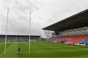 18 October 2014; A groundsman lines the pitch ahead of the Sale v Munster game. European Rugby Champions Cup 2014/15, Pool 1, Round 1, Sale Sharks v Munster, AJ Bell Stadium, Sale, Greater Manchester, England. Picture credit: Brendan Moran / SPORTSFILE