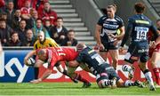 18 October 2014; Andrew Conway, Munster, scores his side's second try against Sale Sharks. European Rugby Champions Cup 2014/15, Pool 1, Round 1, Sale Sharks v Munster, AJ Bell Stadium, Sale, Greater Manchester, England. Picture credit: Brendan Moran / SPORTSFILE