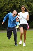 10 April 2007; Leinster and Ireland winger Denis Hickie and model Roberta Rowat at the launch of the Volvic Tag Rugby Summer Leagues. Herbert Park, Ballsbridge, Dublin. Photo by Sportsfile