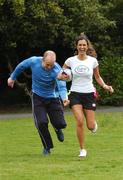 10 April 2007; Leinster and Ireland winger Denis Hickie and model Roberta Rowat at the launch of the Volvic Tag Rugby Summer Leagues. Herbert Park, Ballsbridge, Dublin. Photo by Sportsfile