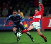 12 December 1999; Andy Noonan of UCD in action against John Caulfield of Cork City during the Eircom League Premier Division match between UCD and Cork City at Belfield Park in Dublin. Photo by David Maher/Sportsfile