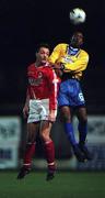 12 November 1999; Avery John of Bohemians in action against Stephen Geoghegan of Shelbourne during the Eircom League Premier Division match between Shelbourne and Bohemians at Tolka Park in Dublin. Photo by David Maher/Sportsfile