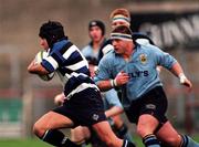 27 November 1999; Bobby Baggott of Wanderers RFC breaks through the UCD RFC defence during the AIB All-Ireland League Division 2 match between Wanderers RFC and UCD RFC at Lansdowne Road in Dublin. Photo by Damien Eagers/Sportsfile