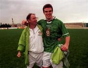 24 November 1999; Republic of Ireland manager Brian Kerr, left, and Ben Burgess celebrate following the UEFA Under 18 Championship Preliminary Round match between Republic of Ireland and Malta at the Hibernians Football Ground in Paola, Malta. Photo by David Maher/Sportsfile