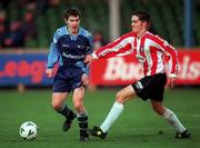 19 December 1999; Ciaran Kavanagh of UCD in action against Gary Beckett of Derry City during the Eircom League Premier Division match between UCD and Derry City at Belfield Park in Dublin. Photo by David Maher/Sportsfile