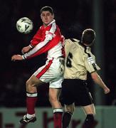 26 November 1999; Colin Hawkins of St Patrick's Athletic in action against Patsy Freyne of Cork City during the Eircom League Premier Division match between St Patrick's Athletic and Cork City at Richmond Park in Dublin. Photo by Damien Eagers/Sportsfile