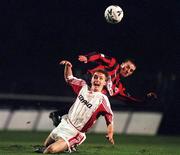 12 December 1999; Daragh Sheridan of Galway United is tackled by Ray Kelly of Bohemians during the Eircom League Premier Division match between Bohemians and Galway United at Dalymount Park in Dublin. Photo by Ray McManus/Sportsfile