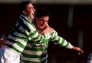 21 November 1999; Graham Lawlor, right, celebrates his second goal with Shamrock Rovers team-mate Marc Kenny during the Eircom League Premier Division match between Shamrock Rovers and Derry City at Morton Stadium in Santry, Dublin. Photo by Ray McManus/Sportsfile
