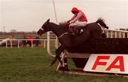 28 November 1999; Hill Society, with Paul Carberry up, clears the last to win The Pertemps Christmas Festival at Kempton Park Hilly Way Steeplechase at Fairyhouse Racecourse in Ratoath, Meath. Photo by Damien Eagers/Sportsfile