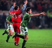 13 November 1999; Robbie Keane of Republic of Ireland celebrates after scoring his side's first goal during the UEFA European Championships Qualifier Play-Off First Leg match between Republic of Ireland and Turkey at Lansdowne Road in Dublin. Photo by Matt Browne/Sportsfile
