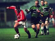 17 December 1999; Dessie Baker of Shelbourne in action against Steve Birks of Sligo Rovers during the Eircom League Premier Division match between Shelbourne and Sligo Rovers at Tolka Park in Dublin. Photo by David Maher/Sportsfile