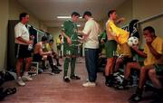 14 April 1999; Republic of Ireland manager Brian Kerr and his players in the dressing room ahead of the 1999 FIFA World Youth Championship Round of 16 match between Nigeria v Republic of Ireland at the Sani Abacha Stadium in Kano, Nigeria. Photo by David Maher/Sportsfile