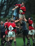 18 December 1999; Frank McKenna of UCC RFC wins possession in the lineout during the AIB All-Ireland League Division 2 match between UCD RFC and UCC RFC at Belfield Park in Dublin. Photo by Damien Eagers/Sportsfile