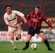 12 December 1999; Garreth O'Connor of Bohemians in action against Aubrey Dolan of Galway United during the Eircom League Premier Division match between Bohemians and Galway United at Dalymount Park in Dublin. Photo by Matt Browne/Sportsfile
