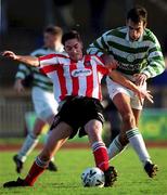 21 November 1999; Gary Beckett of Derry City in action against Terry Palmer of Shamrock Rovers during the Eircom League Premier Division match between Shamrock Rovers and Derry City at Morton Stadium in Santry, Dublin. Photo by Ray McManus/Sportsfile