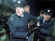 15 Feburary 1995; An England supporter is restrained by Gardai after rioting in the West Stand forced the abandonment of the international friendly match between Republic of Ireland and England at Lansdowne Road in Dublin. Photo by David Maher/Sportsfile