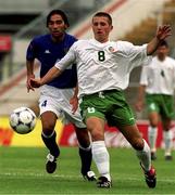 23 July 1999; Liam Miller of Republic of Ireland in action against Giuseppe Colucci of Italy during the UEFA European Under 18 Championship Group B Round 3 match between Italy and Republic of Ireland at Idrottsparken Stadium in Norrkoping, Sweden. Photo by David Maher/Sportsfile