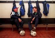 10 December 1999; Manager Martin Moran, right, and coach Theo Dunne in the dressing room during a feature at Belfield Park in Dublin. Photo by David Maher/Sportsfile