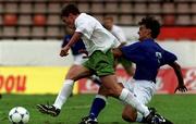 23 July 1999; Richie Baker of Republic of Ireland in action against Fabio Caselli of Italy during the UEFA European Under 18 Championship Group B Round 3 match between Italy and Republic of Ireland at Idrottsparken Stadium in Norrkoping, Sweden. Photo by David Maher/Sportsfile