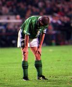 13 November 1999; Roy Keane of Republic of Ireland reacts after a missed chance during the UEFA European Championships Qualifier Play-Off First Leg match between Republic of Ireland and Turkey at Lansdowne Road in Dublin. Photo by David Maher/Sportsfile