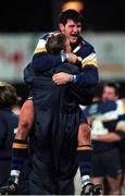 19 November 1999; Leinster's Shane Horgan celebrates at the final whistle during the Heineken European Cup Pool 1 match between Leinster and Leicester Tigers at Donnybrook Stadium in Dublin. Photo by Brendan Moran/Sportsfile