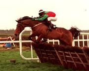 28 November 1999; Limestone Lad, with Shane McGovern up, jumps the last on their way to winning the The Duggan Brothers Hatton's Grace Hurdle at Fairyhouse Racecourse in Ratoath, Meath. Photo by Damien Eagers/Sportsfile