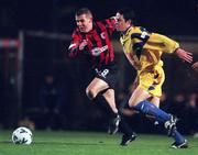19 November 1999; Stephen McCaffrey of Bohemians in action against Darren O'Keeffe of Drogheda United during the Eircom League Premier Division match between Bohemians and Drogheda United at Dalymount Park in Dublin. Photo by David Maher/Sportsfile