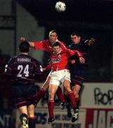 10 December 1999; James Keddy and Tony McCarthy of Shelbourne in action against Colin Hawkins of St Patrick's Athletic during the Eircom League Premier Division match between Shelbourne and St Patrick's Athletic at Tolka Park in Dublin. Photo by David Maher/Sportsfile