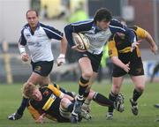 13 April 2007; Leinster wing Shane Horgan goes on a run despite the efforts of Dragons flanker Jamie Ringer. Magners League, Newport Gwent Dragons v Leinster, Rodney Parade, Newport, Gwent, Wales. Picture credit; Tim Parfitt / SPORTSFILE