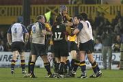 13 April 2007; Things get heated between Dragons' second row Luke Charteris and Leinster prop Reggie Corrigan. Magners League, Newport Gwent Dragons v Leinster, Rodney Parade, Newport, Gwent, Wales. Picture credit; Tim Parfitt / SPORTSFILE