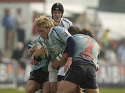 14 April 2007; Eoghan Hickey, Garryowen, is tackled by Stuart Philpott, no. 2, and Paul Marshall, Belfast Harlequins. AIB Senior Cup Final, Garryowen v Belfast Harlequins, Dubarry Park, Athlone, Co. Westmeath. Picture credit; Matt Browne / SPORTSFILE