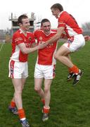 14 April 2007; Armagh players, from left, James Lavery, Gareth O'Neill and Paul Courtney celebrate their victory over Monaghan. Cadbury U21 Ulster Football Final, Armagh v Monaghan, Healy Park, Omagh, Co. Tyrone. Picture credit; Paul Mohan / SPORTSFILE