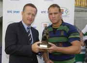 14 April 2007; Ben Focas, Seapoint, receives his man of the match award from Maurice Crowley of AIB bank. AIB Junior Cup Final, Seapoint v Coleraine, Dubarry Park, Athlone, Co. Westmeath. Picture credit; Matt Browne / SPORTSFILE